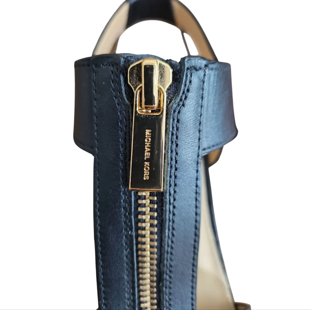 Michael Kors Berkley Lock Black Leather Platform Sandal Heels with Box - Picture 11 of 15